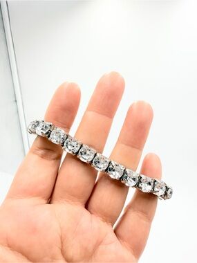 Vintage Silver Tone Crystal Tennis Bracelet Round Clear Rhinestones